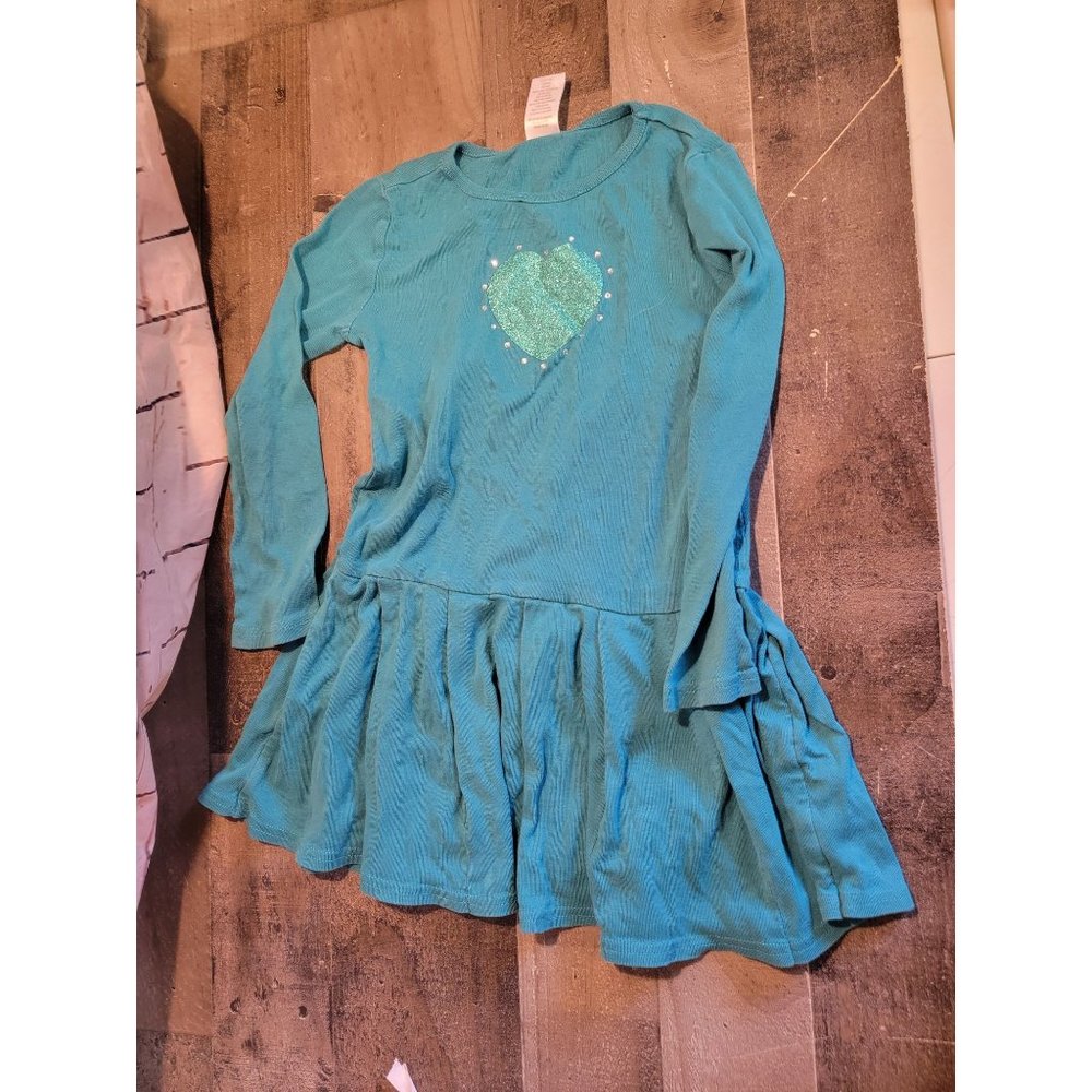 Gymboree blue dress heart glitter youth long sleeve